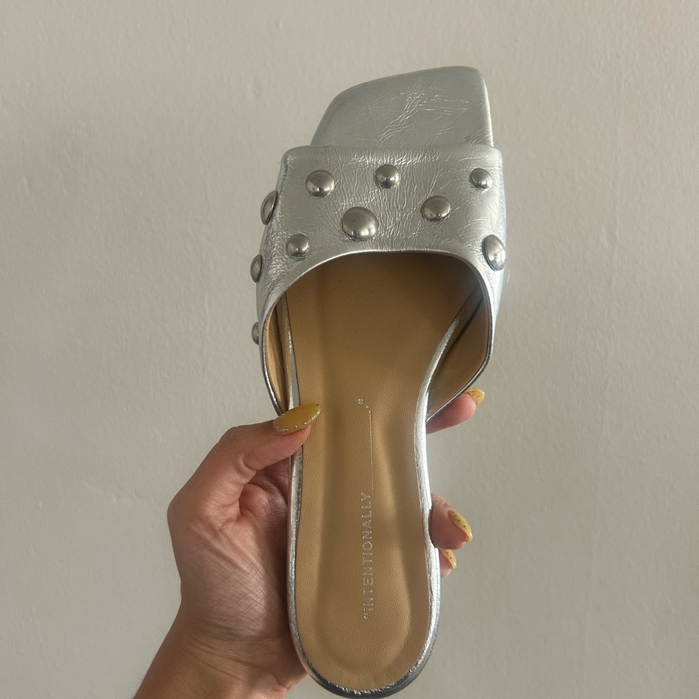 Intentionally Blank Silver Studded Women's Slide Sandals